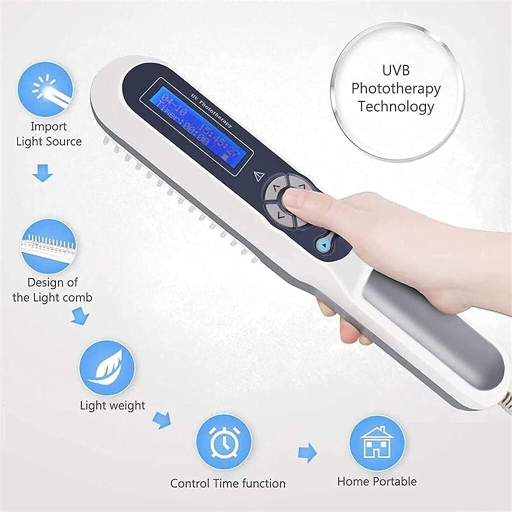 AAADRESSES LumièRe PhotothéRapie UV,ThéRapie par LumièRe Uvb Portative,Bande éTroite 311 Nm,avec Minuterie Et éCran LCD,Zone DIrradiation 48cm²,Inclure Lunettes,pour Peau,Corps,Cuir Chevelu