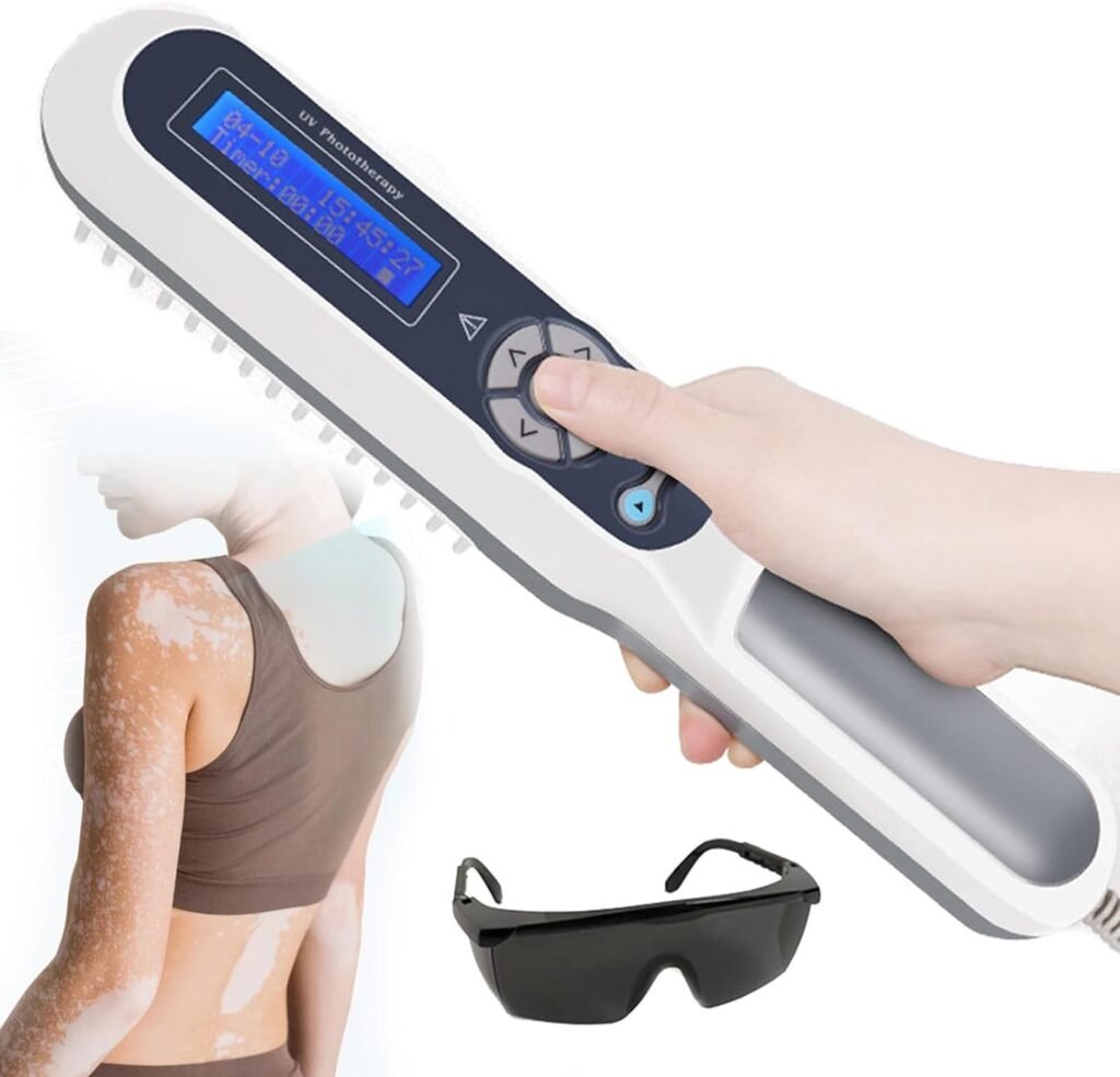 AAADRESSES LumièRe PhotothéRapie UV,ThéRapie par LumièRe Uvb Portative,Bande éTroite 311 Nm,avec Minuterie Et éCran LCD,Zone DIrradiation 48cm²,Inclure Lunettes,pour Peau,Corps,Cuir Chevelu