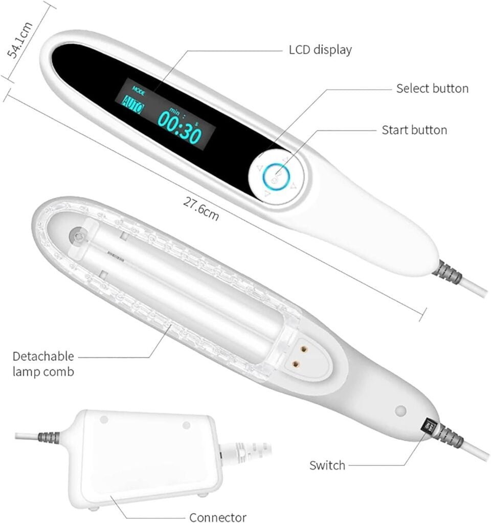 Appareil de photothérapie UV portable, lampe de photothérapie cutanée de thérapie infrarouge, zone dirradiation : 48 C㎡ + peigne lumineux amovible, pour la peau, le corps et le cuir chevelu,White