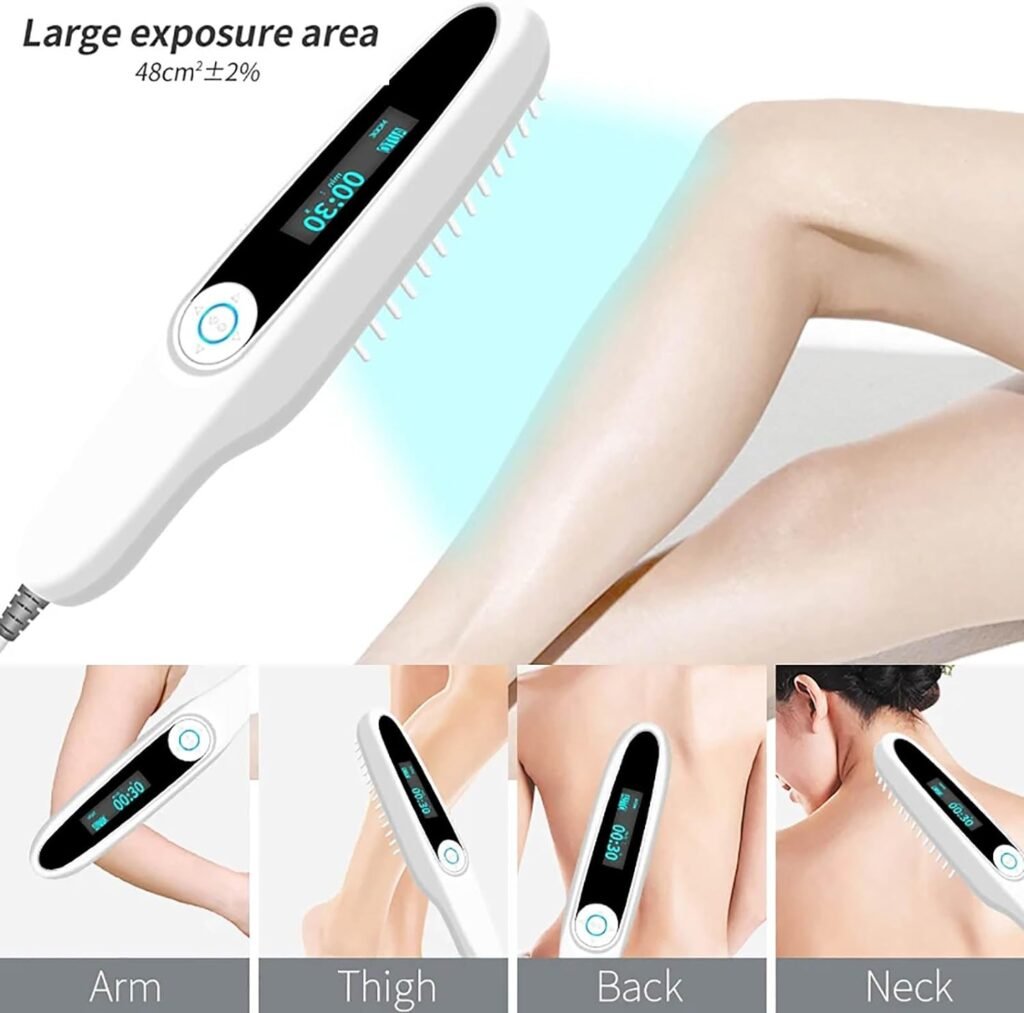 Appareil de photothérapie UV portable, lampe de photothérapie cutanée de thérapie infrarouge, zone dirradiation : 48 C㎡ + peigne lumineux amovible, pour la peau, le corps et le cuir chevelu,White