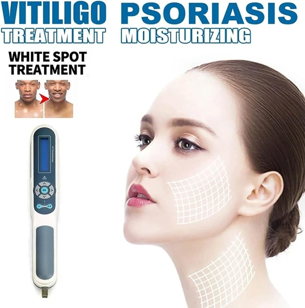 Appareil de photothérapie UVB, thérapie par la lumière UV 308 Nm, minuterie + écran LCD + zone dirradiation 48 cm² + source de lumière importée, thérapie par la lumière LED portable avec lunettes