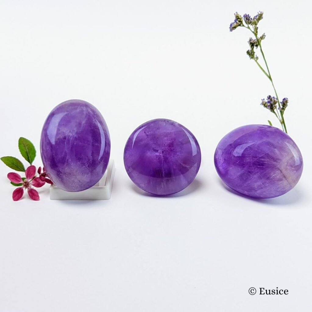 EUSICE - Améthyste Pierre Naturelle de Madagascar, Galet bien-être Anti stress, 100% artisanal  fait-main, Améthyste Haute Qualité Ethique pour Lithothérapie, Bien-être, Méditation et Yoga