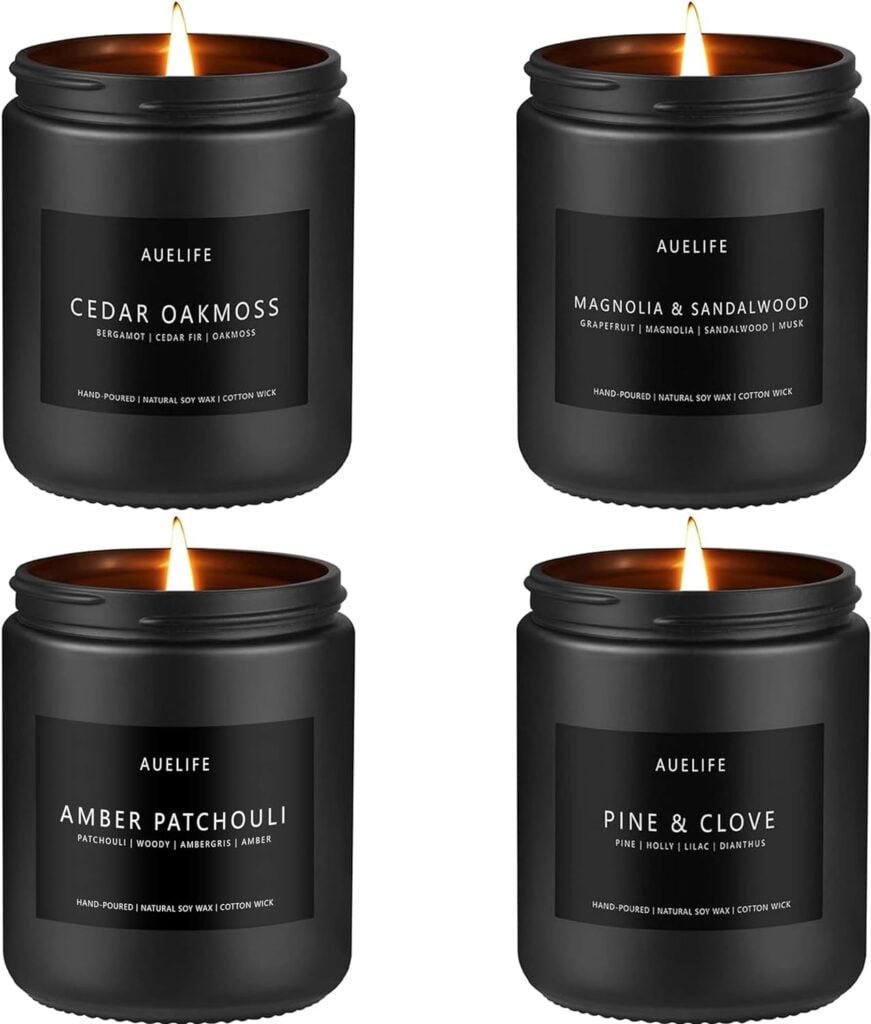 Lot de 4 bougies parfumées pour homme – Bougies parfumées pour homme pour la maison – Bougies parfumées de pin et de clou de girofle/mousse de chêne de cèdre/ambre de patchouli/magnolia et bois de Lot de 4 bougies parfumées pour homme – Bougies parfumées pour homme pour la maison – Bougies parfumées de pin et de clou de girofle/mousse de chêne de cèdre/ambre de patchouli/magnolia et bois de
