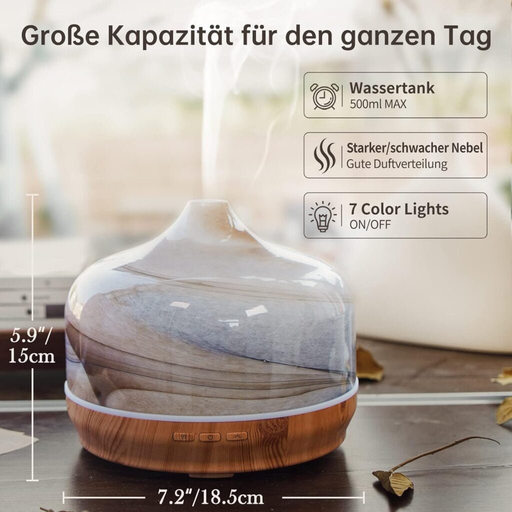Porseme Difusor de Aroma de 500ml,Difusor de Vidrio Soplado Para Aceites Esenciales, Humidificador Grande Ultrasónico Cool Mist Quiet,7 Colores LED Para el Hogar Dura 15-21 Horas (Desierto Profundo) Porseme Difusor de Aroma de 500ml,Difusor de Vidrio Soplado Para Aceites Esenciales, Humidificador Grande Ultrasónico Cool Mist Quiet,7 Colores LED Para el Hogar Dura 15-21 Horas (Desierto Profundo)