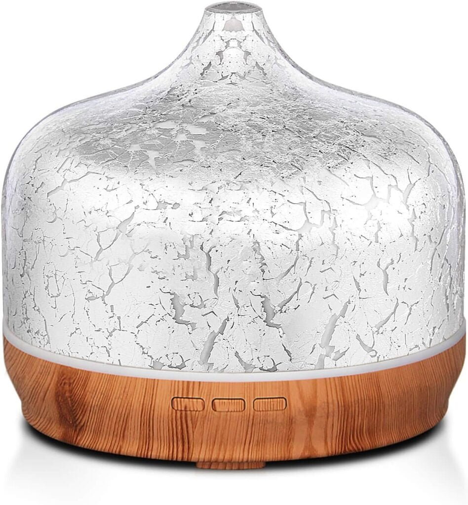 Porseme Verre diffuseur darômes 500ml,diffuseur pour huiles essentielles,grand humidificateur, brume fraîche ultrasonique, 7 changements de couleur,dure 15 à 21 heures pour appartement(Plaqué argent)