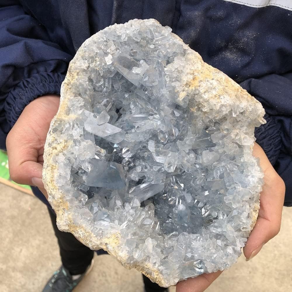 SHANGMAOYO Pierre Naturelle Natural Celestine Geode Cluster Quartz Spécimen Spécimen Curining Aléatoire 1PC Naturel (Size : 900-1000g)