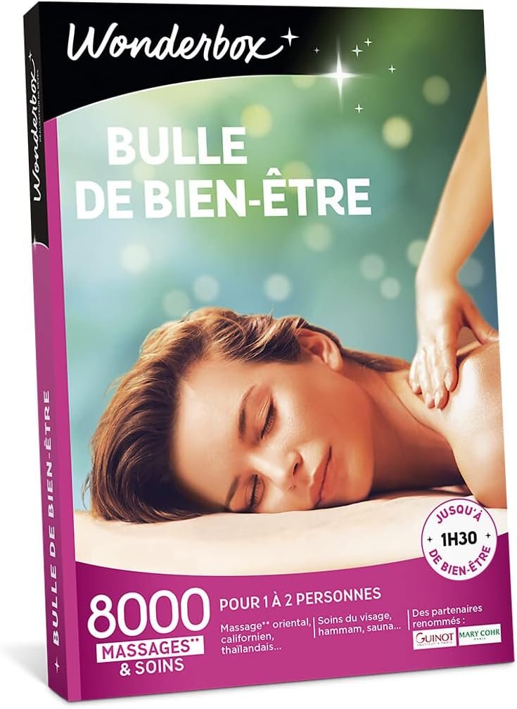 Wonderbox – Coffret cadeau - BULLE DE BIEN ETRE – 8000 massages californiens, soins du visage, modelage thaïlandais, gommage du corps, hammam, bain aux huiles pour 1 à 2 personnes